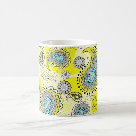 Tribal Paisley Pattern Lemon Yellow Turquoise Kaffeetasse (Mittel)