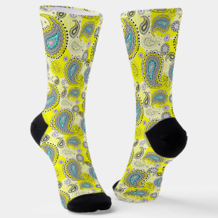 Tribal Paisley Pattern Lemon Yellow Turquoise Socken