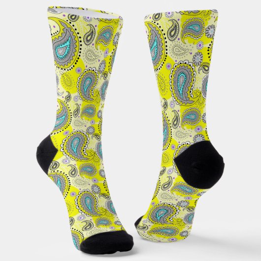 Tribal Paisley Pattern Lemon Yellow Turquoise Socken (Gewinkelt)