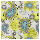 Tribal Paisley Pattern Lemon Yellow Turquoise Stoff (Nahaufnahme)