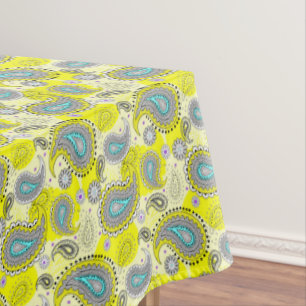 Tribal Paisley Pattern Lemon Yellow Turquoise Tischdecke