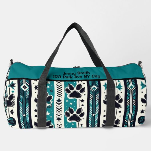 Tribal Paw Print Teal Monogram Personalize Duffle Bag (Vorderseite)