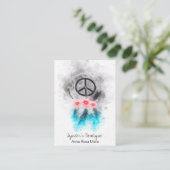 *~* Tribal Peace Sign Feathers Blume Boho Grunge Visitenkarte (Stehend Vorderseite)