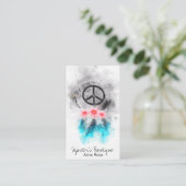 *~* Tribal Peace Sign Feathers Blume Grunge Boho Visitenkarte (Stehend Vorderseite)
