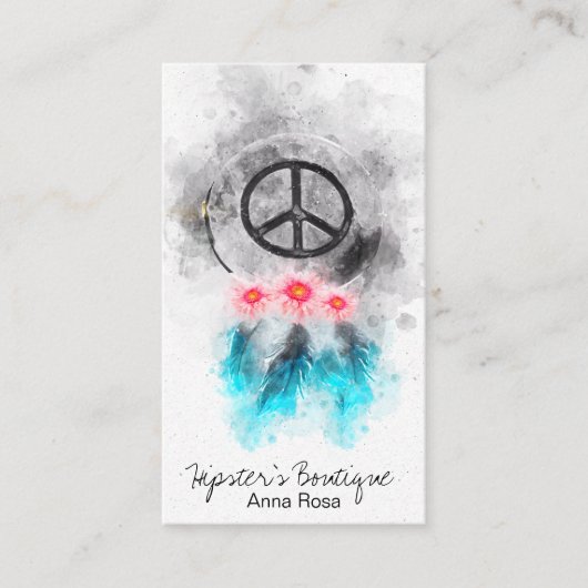*~* Tribal Peace Sign Feathers Blume Grunge Boho Visitenkarte (Vorderseite)