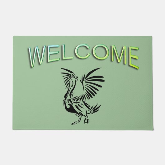 Tribal Pelican Art auf Green Fußmatte (Vorderseite)