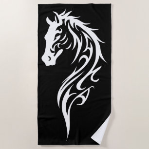 Tribal Pferdekopf Silhouette Schwarz Weiß Strandtuch