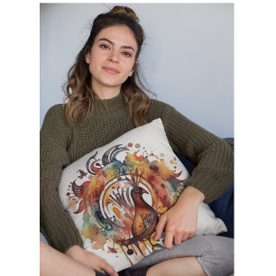 Tribal Phoenix Watercolor Mandala Kissen
