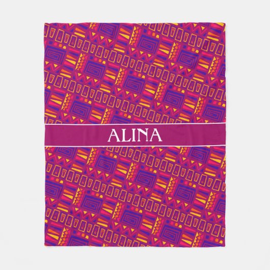 Tribal Pink Blue Minimal Muster Fleecedecke (Vorderseite)
