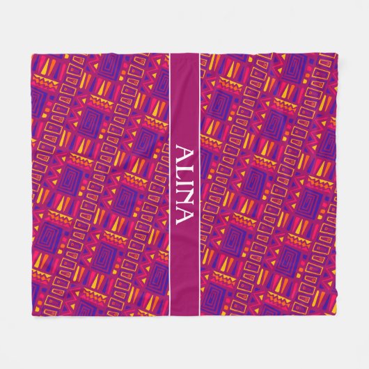 Tribal Pink Blue Minimal Muster Fleecedecke (Vorderseite (Horizontal))