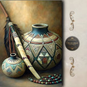 Tribal Pottery & Feather Staff Decoupage Seidenpapier