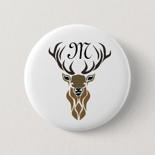 Tribal Red Stag Monogram Button