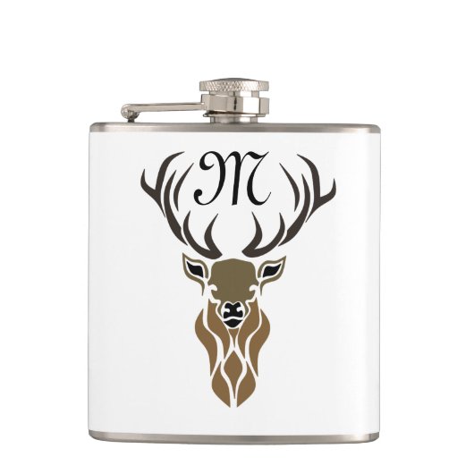 Tribal Red Stag Monogram Flachmann (Vorderseite)