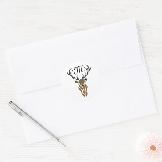 Tribal Red Stag Monogram Runder Aufkleber (Umschlag)