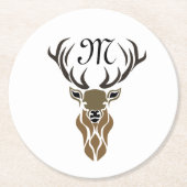 Tribal Red Stag Monogram Runder Pappuntersetzer (Vorderseite)