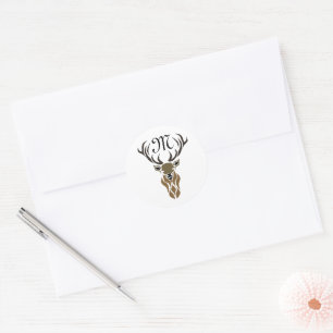 Tribal Red Stag Monogramm Runder Aufkleber