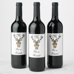 Tribal Red Stag Monogramm Weinetikett