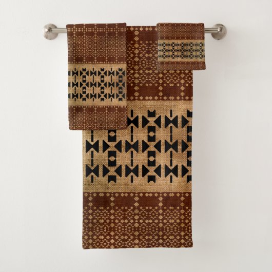 Tribal Rich Brown Mudcloth Badhandtuch Set (Insitu)