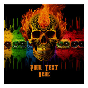 Tribal Rock'n'Roll Skull Biker Flammen personalisi Poster