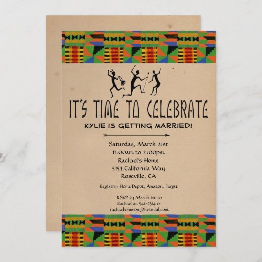 Tribal Safari Brautparty Invite - Kente Tuch Einladung (Vorne/Hinten)