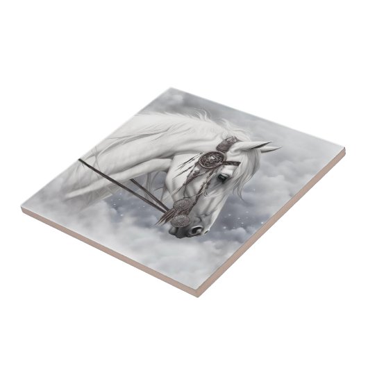 Tribal Schönes Weißes Pferd Keramik Tile Fliese (Seite)