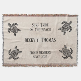 Tribal Sea Turtles on Beach, Text and Couple Decke