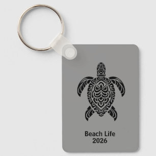 Tribal-Seeschildkröte, schwarz auf grau Schlüsselanhänger