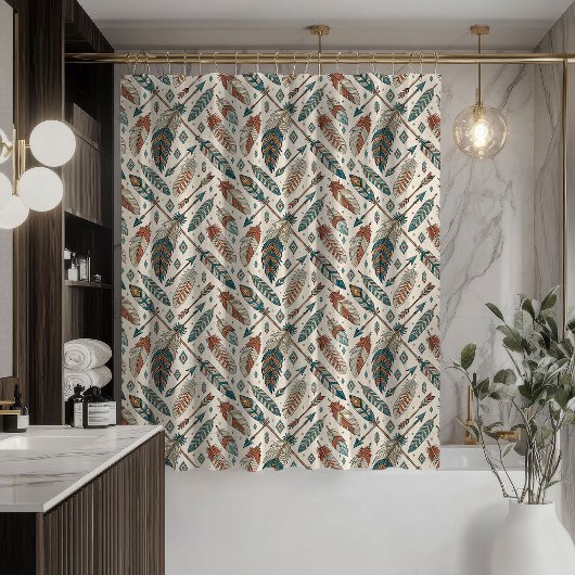 Tribal Shower Curtain Native Arrows and Feathers Duschvorhang