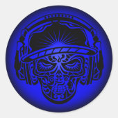 TRIBAL SKULL BLUE RUNDER AUFKLEBER (Vorderseite)