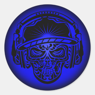 TRIBAL SKULL BLUE RUNDER AUFKLEBER