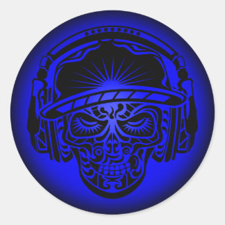 TRIBAL SKULL BLUE RUNDER AUFKLEBER