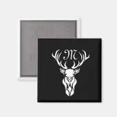 Tribal Snow Stag White Silhouette Monogram Magnet (Vorderseite/Rückseite)