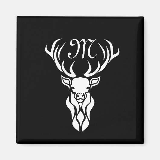 Tribal Snow Stag White Silhouette Monogram Magnet (Vorne)