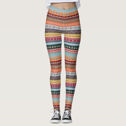 Tribal Streifen farbenfrohe geometrische Muster Le Leggings (Vorderseite)