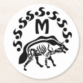 Tribal Strip Hyena Monogram Runder Pappuntersetzer (Vorderseite)