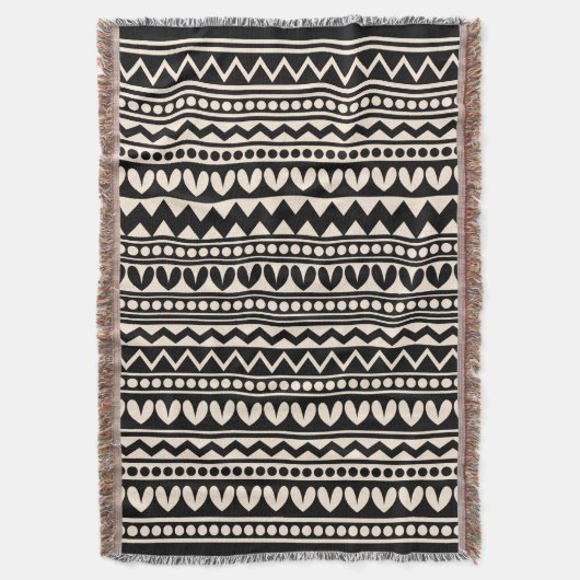 Tribal Style - Schwarz auf Creme Decke (Vorderseite Vertikal)