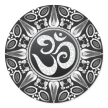 Tribal Sun Black+White Om Goa NewAge Sticker