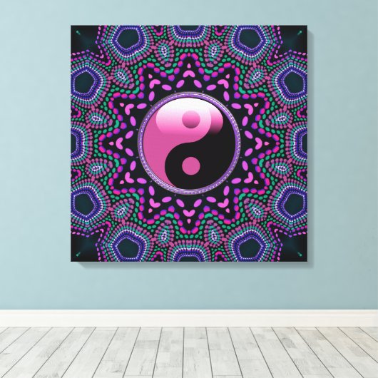 Tribal Sun Pink Yin Yang Wrapped Canvas Leinwanddruck (Insitu (Holzboden))
