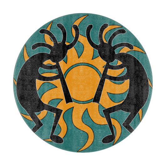 Tribal Sun Turquoise Kokopelli Südwest Schneidebrett (Vorderseite)