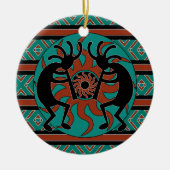 Tribal Sun Turquoise Kokopelli Südwest Weihnachten Keramikornament (Vorne)