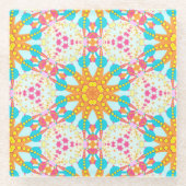 Tribal Sunshine Aqua Pink Goldenes Muster Glasuntersetzer (Vorderseite)