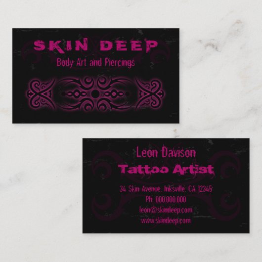 Tribal Tattoo Black and Pink Business Cards Visitenkarte (Vorne/Hinten)