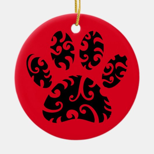 Tribal Tattoo Dog Paw Print Keramik Ornament (Vorne)