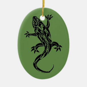 Tribal Tattoo Gecko Green Ornament