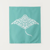 Tribal Tattoo Manta Ray Polynesischer Stil Wandteppich (Vorderseite)