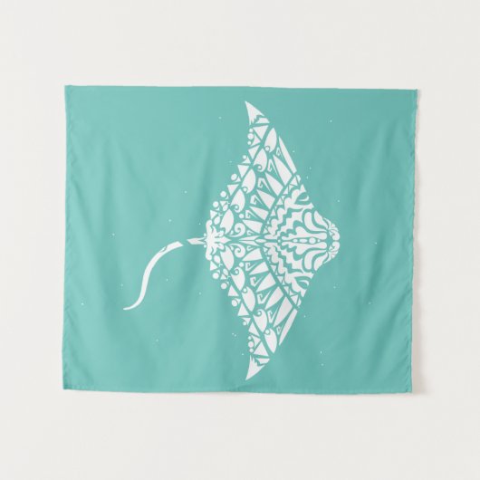 Tribal Tattoo Manta Ray Polynesischer Stil Wandteppich (Vorderseite (Horizontal))
