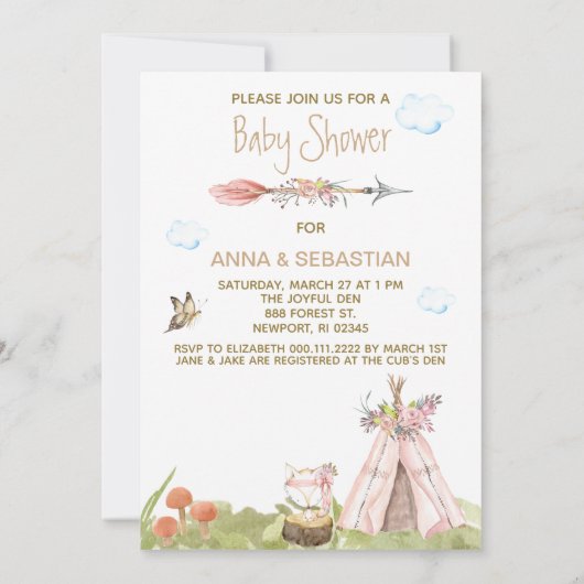 *~* Tribal Teepee Boho Fox Wald Einladung (Rückseite)