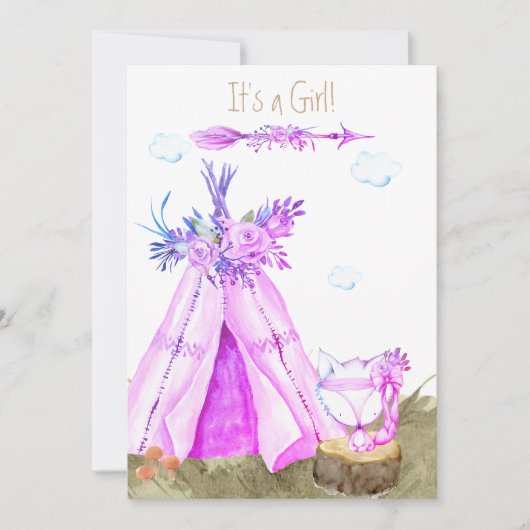 *~* Tribal Teepee Boho Fox Wald Girl Einladung (Vorderseite)