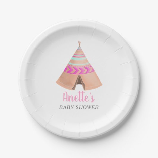 Tribal Teepee Pink Baby Dusche Pappteller (Vorderseite)