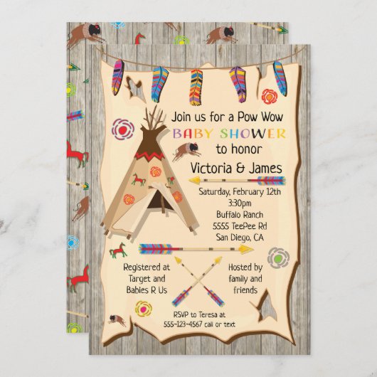 Tribal Teepee Pow wow Baby Dusche Einladung (Vorne/Hinten)